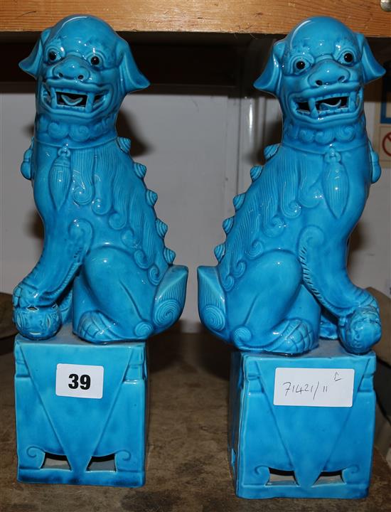 Pair of blue glazed kylins